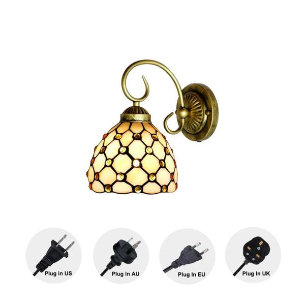 

wall lamp plug-in tiffany style shade stained glass sconce for bedroom bulb not included