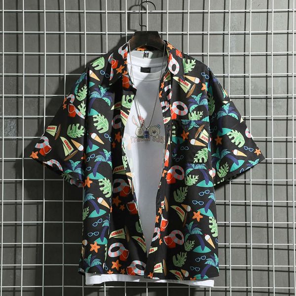 

men's casual shirts shirtins hip hop hawaiian holiday flower men loose summer thin shirt personality short sleeve 9wr0, White;black