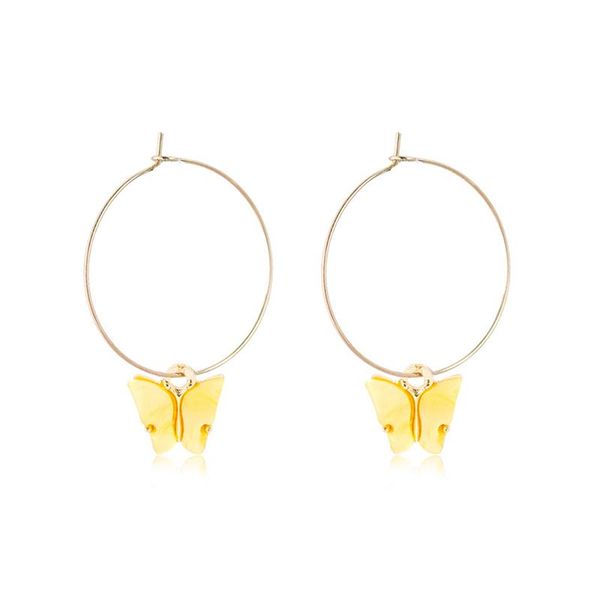 

hoop & huggie korean trendy butterfly dangle earrings circle for women boho mujer cute earring fashion jewelry girl, Golden;silver