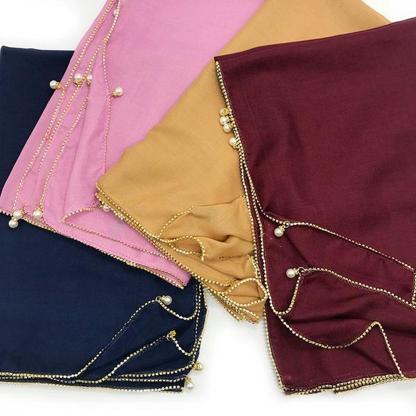 

scarves 10pcs/lot luxury crystal chain edges plain hijab scarf pearl design fashion muslim gorgeous hijabs women, Blue;gray