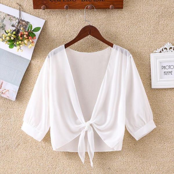 

women wrap jacket half sleeve womens sweater sheer soft chiffon bolero shrug open front cardigan for party coat, White;black