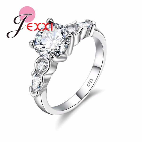 

cluster rings elegant round cubic zirconia ring 5 color option 925 sterling silver crystal jewelry for women wedding party, Golden;silver