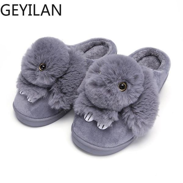 

slippers women winter home ladies animal prints fur warm slides indoor soft casual shoes for slippes plus size, Black
