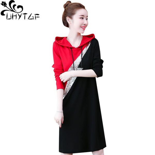 

casual dresses uhytgf women's dress fashion knitted hooded autumn winter long-sleeved pullover loose 5xl plus size vestidos 783, Black;gray