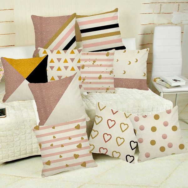 

geometric cushion cover pink and gold linen printed pillowcase sofa car decoration 45x45cm a001 cushion/decorative pillow
