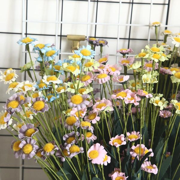 

decorative flowers & wreaths artificial small daisies pastoral branch fake green plants wedding home garden balcony party living room vase d