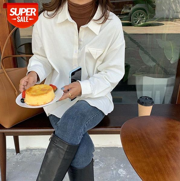 

[huang zheng] fake pocket loose long-sleeved shirt women korean style base c79893 #gf6h, Black;gray