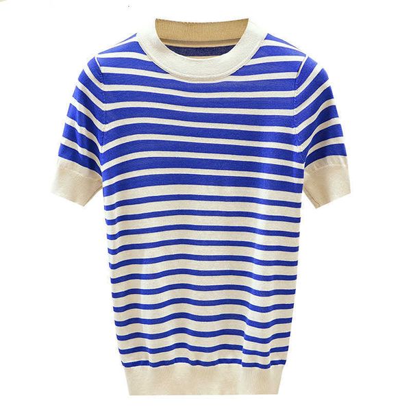 

women's t-shirt thin knitted shirt women clothes summer woman short sleeve tees striped casual female tshirt 82wn, White