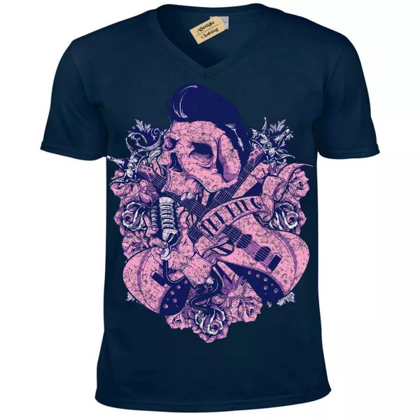 

el rey camiseta elvis calavera legend hombre cuello en v, White;black