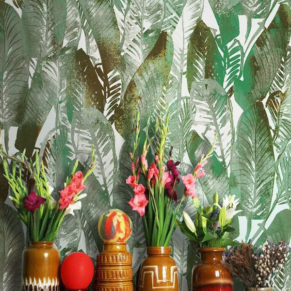 

wallpapers nordic green banana leaf rainforest ins wallpaper living room bedroom background wall clothing store