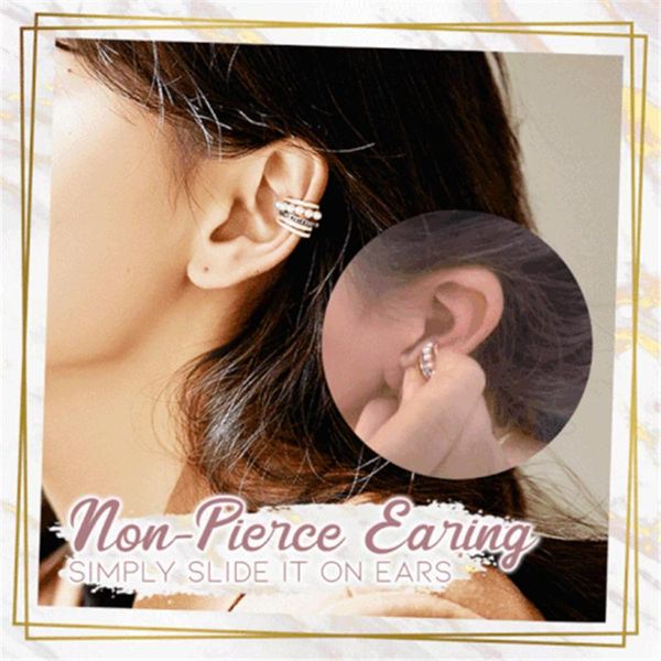 

hoop & huggie crystal pearistic slide-on ear cuff multi-layer clip no pierced clips fake cartilage earring jewelry for women girls, Golden;silver