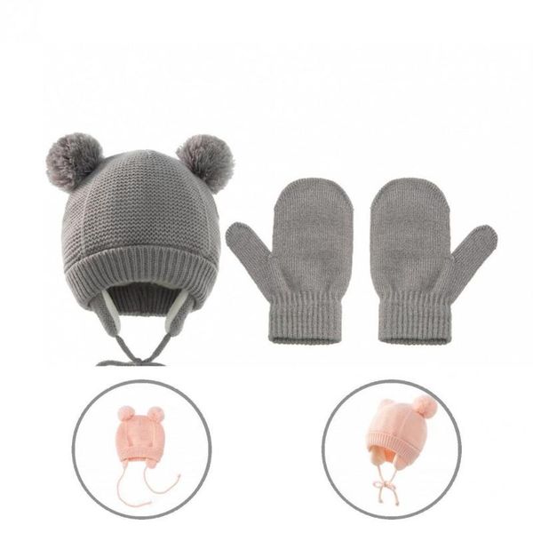 

caps & hats 1 set cute children cap knitted lovely two plush balls hat gloves, Yellow