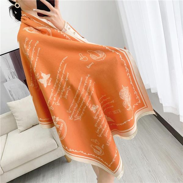 

scarves winter women cashmere scarf butterfly letters print pashmina cape lady thick warm blanket shawl wraps 180*65 cm, Blue;gray