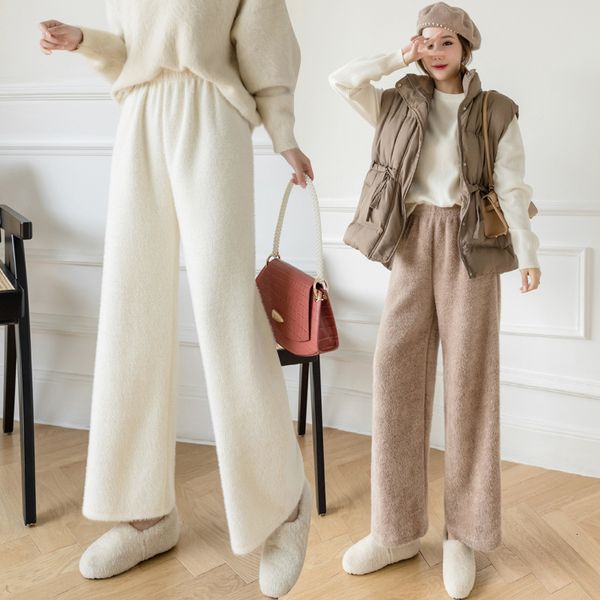 

capri fall loose elastic female waist straight leg pant 2021 casual ladies sweater pants walk long, Black;white