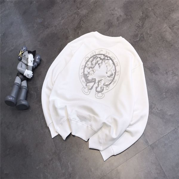 

hoodies ch croix double horseshoe printing lovers' round neck loose casual sweater for men and women, Black