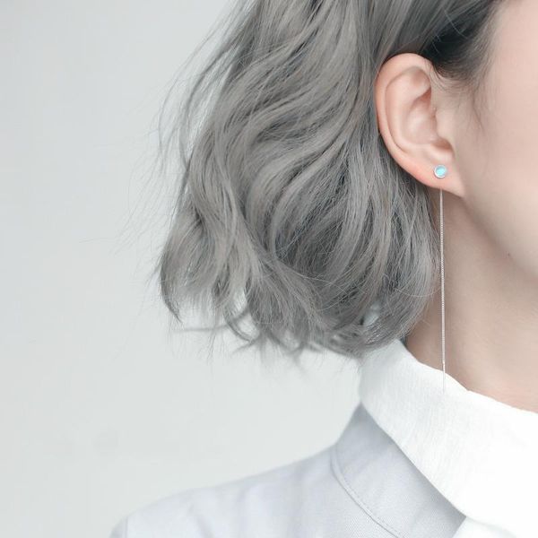 

dangle & chandelier oneday geometry round bead long tassel earrings cat eye stone drop for women simple earring chain jewelry, Silver
