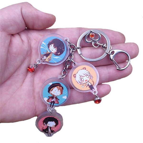 

keychains bungo stray dogs 4 styles acrylic pendant keychain for key ring with red heart bead child student love anime jewelry, Silver