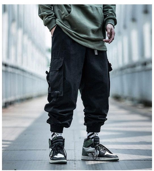 

black cargo pants men hip hop 2021 mens autumn harem pant streetwear harajuku jogger sweatpant cotton trousers male men's