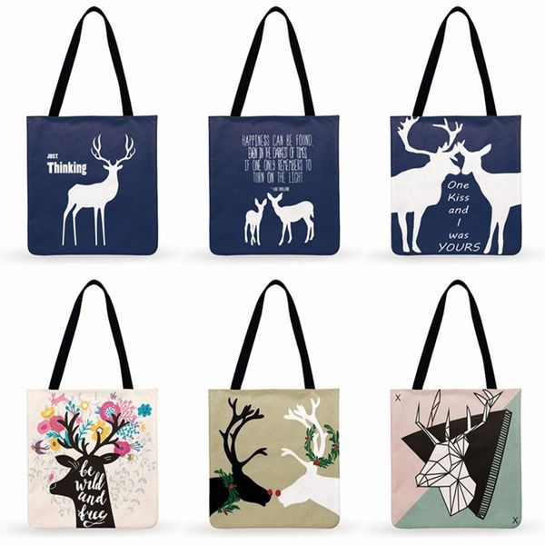 

shopping bags nordic literary deer illustration print bag women casual tote ladies shoulder foldable fashion beach