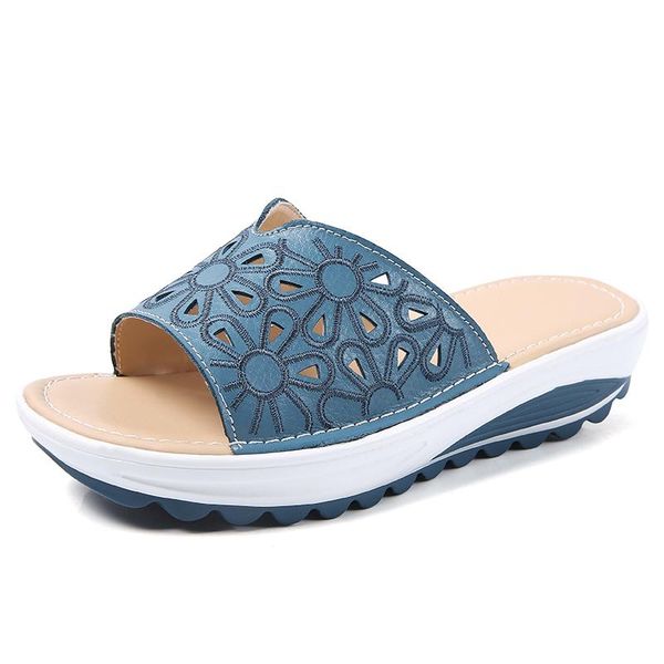 

slippers 2021 women slip-on height flat heel casual shoes fashion hollow embroidered slides breathable summer lady, Black
