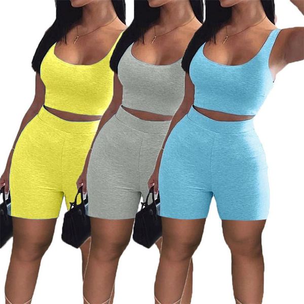 

women's tracksuits o neck sleeveless two 2 piece sets active tracksuit sporty summer outfits ladies matching set, Gray
