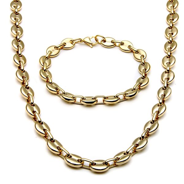 

2020 stainless steel jewelry necklace for men women coffee bean shape melon seed chain stainless steel necklace bracelet jewelry set 550 q2, Silver