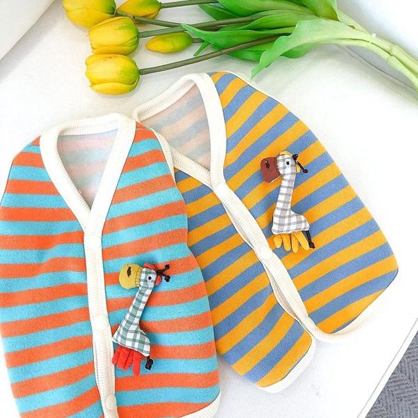 

dog apparel cartoon giraffe clothes autumn and winter pet padded schnauzer bichon striped open shirt puppy soft