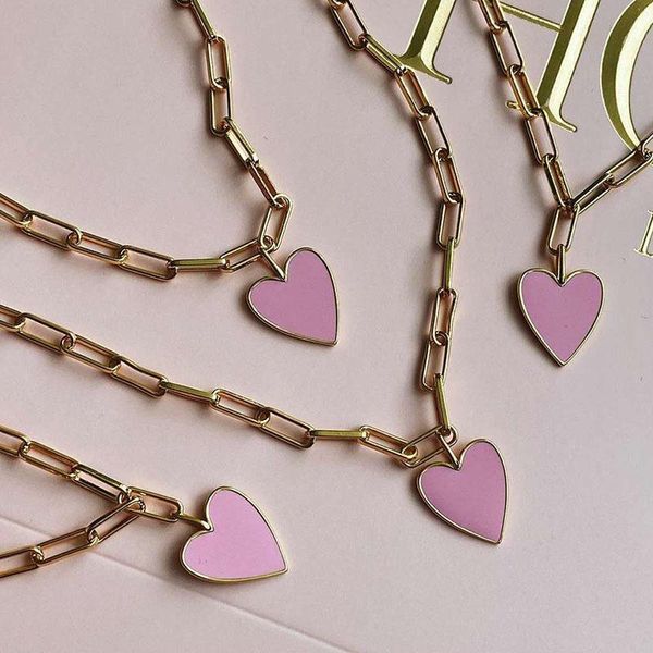 

pendant necklaces fashion ins retro pink peach heart love necklace female temperament simple sweater chain, Silver