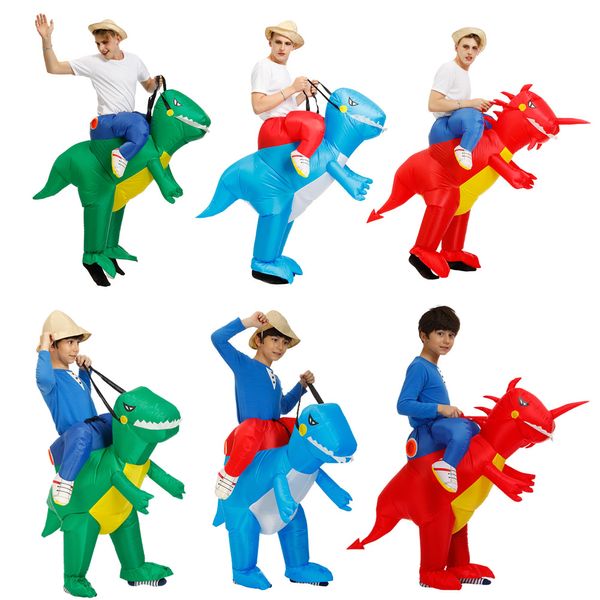 Mascot CostumesAdult Crianças Dinossauro Trajes Infláveis ​​Fato de Dia das Bruxas Pais-Kids Family Papel Play Inflado Grupo DISFACACASCOT Boneca