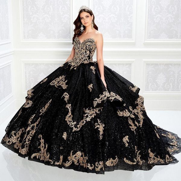 

vintage gothic black quinceanera dresses 2022 gold lace appliques beaded ball gown shiny sequins lady brithday party dress long 15 16 years, Blue;red