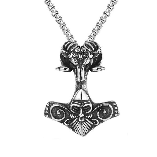 

pendant necklaces nordic viking sheep head hammer necklace fashion man retro jewelry, Silver