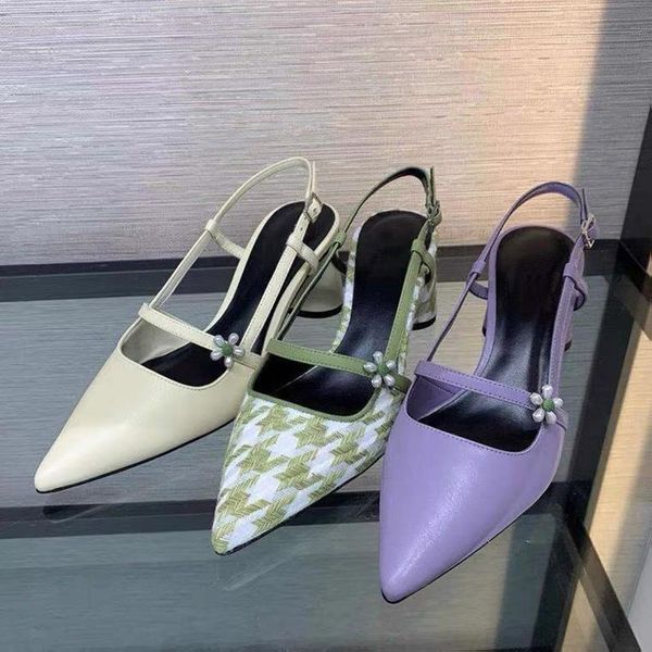

dress shoes 2021 summer thick heel women's pointed toe front and rear lace-up green fairy style single, Black