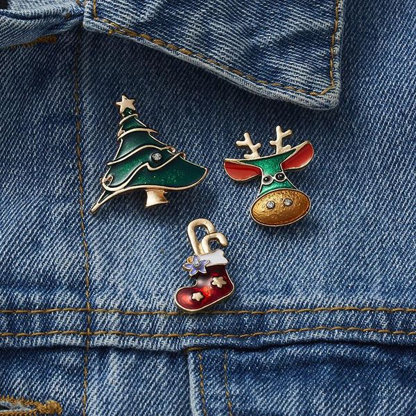 

pins, brooches 3pcs christma socks tree elk enamel pin time brooch denim jeans shirt christmas red green jewelry gift for friend kids badge, Gray