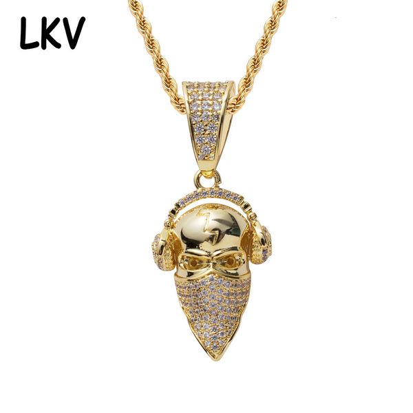 

micro zircon masked skull pendant hip hop rapper personality necklace, Silver