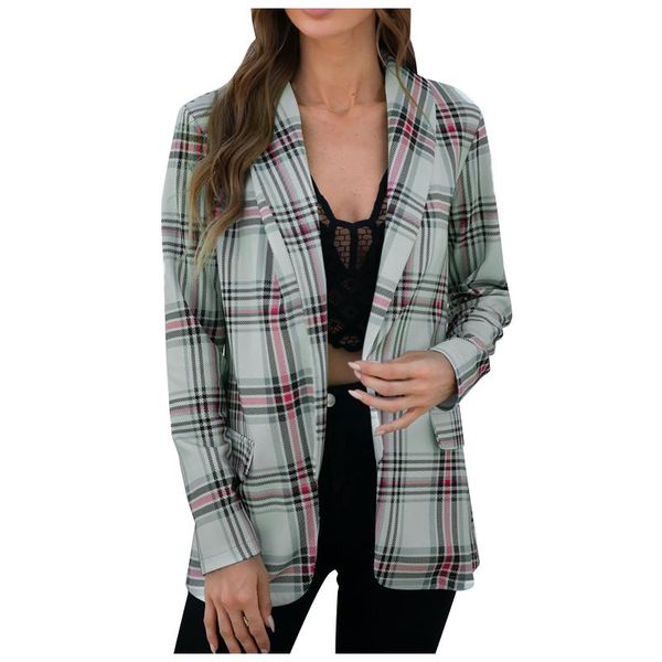 

women's wool & blends fashion casual multicolor plaid print stitching long-sleeved lapel small suit cardigan coat autumn and winter loo, Black