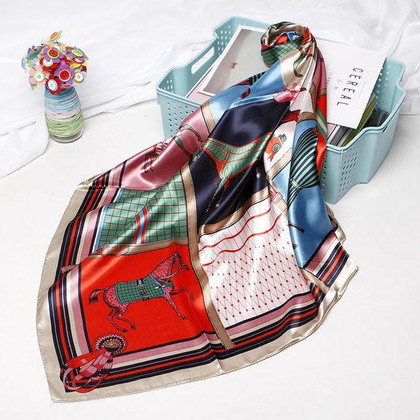 

scarf silk satin luxury 90*90cm small women fashion bandana bag accessories square scarves, Blue;gray