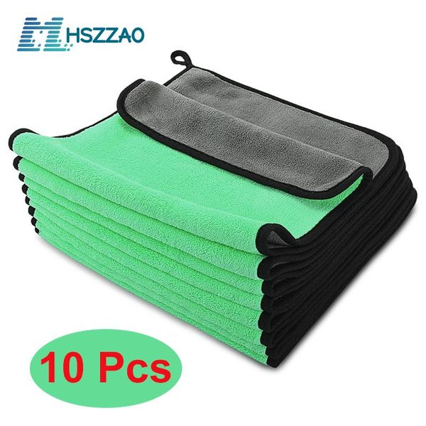 

30x30/40/60cm car wash microfiber towel cleaning drying cloth hemming care detailing green