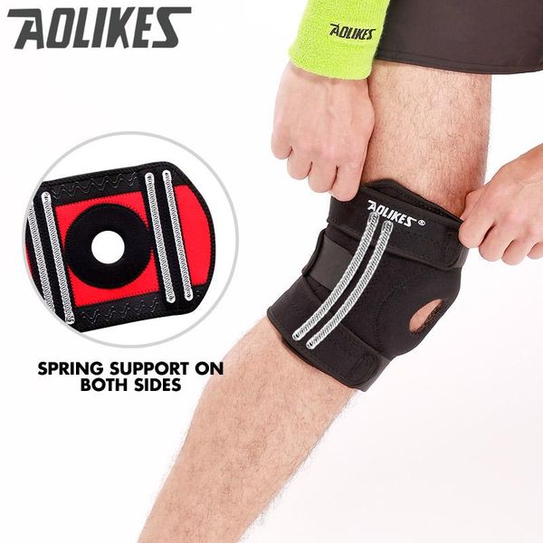 

adjustable four springs support sports leg knee brace wrap protector sleeve safety protect aolikes elbow & pads, Black;gray