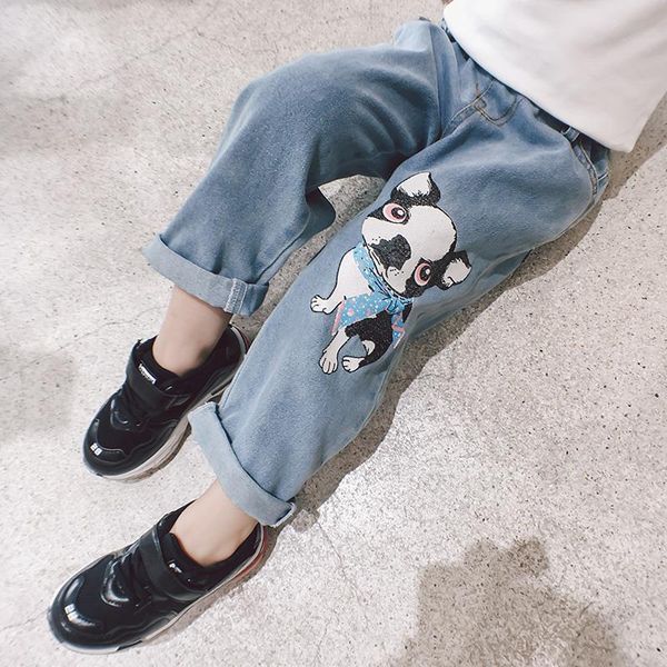 

kids girls and boys cute cartoon dog pattern denim pants shorts, Black
