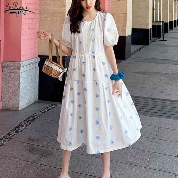 Verão manga curta floral vestido mulheres plus size vintage festa de algodão es elegante branco maxi roupas 14415 210508