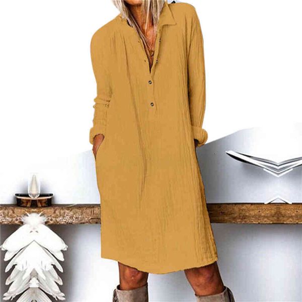 

casual dresses cotton linen women dress spring autumn loose plus size vestidos long sleeve nature button turn down collar rwrt, Black;gray