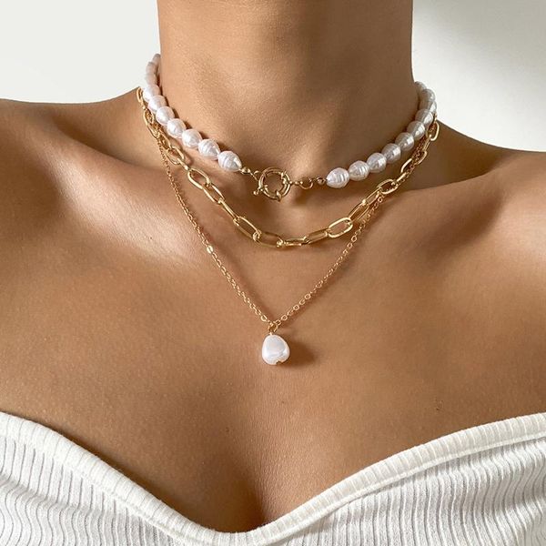 

pendant necklaces multi layer carved coin choker necklace gothic virgin mary moon thick chain pearl long women jewelry, Silver