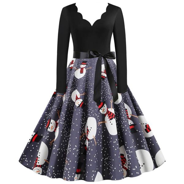 

casual dresses women vintage dress long sleeve christmas 1950s housewife evening party prom costume vestido, Black;gray