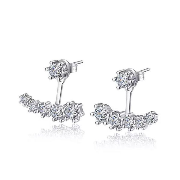 

luxury 925 sterling silver earrings six claw zirconia front back double sided leaves stud for women s-e264, Golden;silver