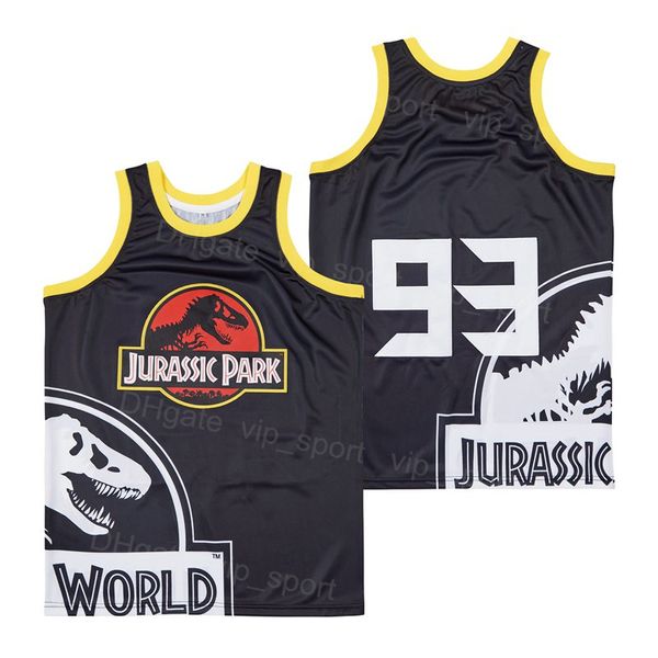 Filme Filme 1993 Basquete Jurassic Park Em Branco Jersey 93 Retro Hip Hop para Desporto Fãs Bordado de Algodão Puro e Costurado Hiphop Respirável Equipe Cor Preto Uniforme