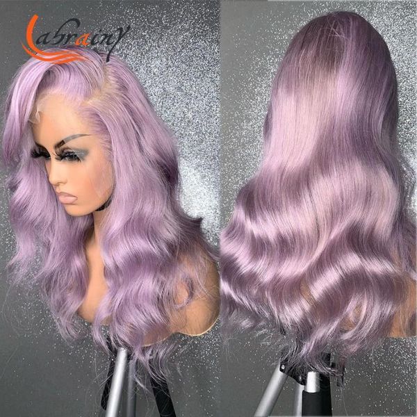 

transparent light purple body wave lace frontal human hair wigs colored remy wig pre plucked bleached knots 13x6x11, Black;brown