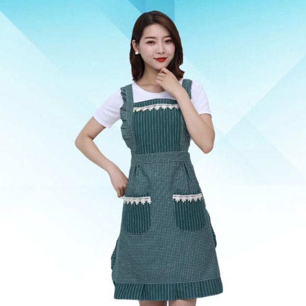 

1pc cotton aprons double layers cooking kitchen supplies for home (dark green)