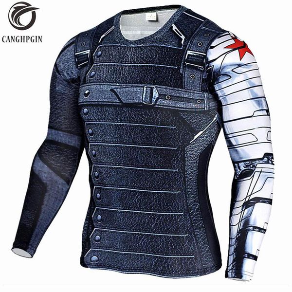 

running jerseys winter soldier 3d printed sport shirt men shirts fitness tights cycling quick dry rashguard compression, Black;blue