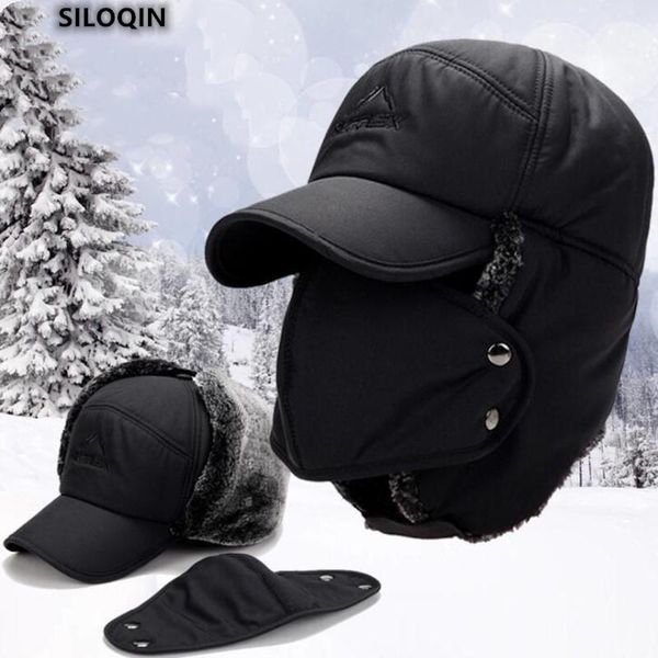 

berets siloqin winter style trend men's cotton bomber hats ear protection face thicken warm velvet male bone outdoor sports ski cap, Blue;gray