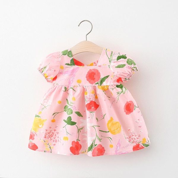 

summer girls back hollow short-sleeved dress girl's dresses, Red;yellow